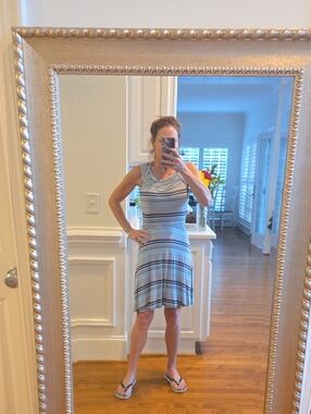 Max Studio Light Blue Striped Sleeveless Midi Dress